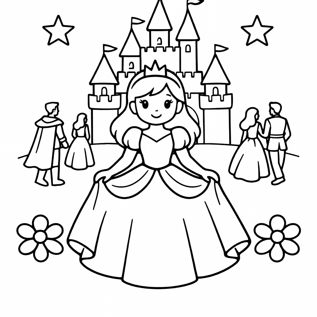 Free printable coloring page: A Royal Ball With Guests Arriving At The…, for ages 3-6