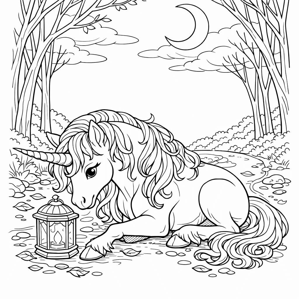 Free printable coloring page: Unicorn And Stars, for ages 7-12