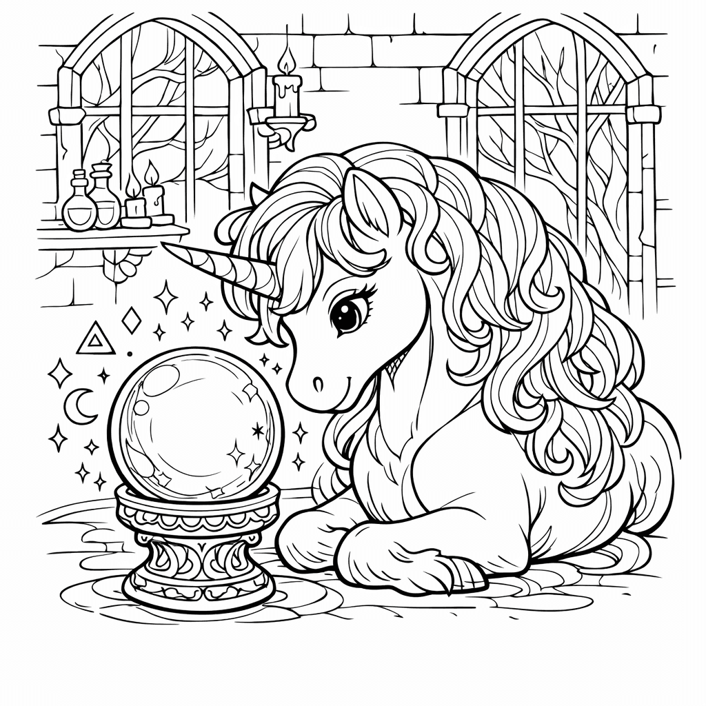 Free printable coloring page: Unicorn And Stars, for ages 7-12