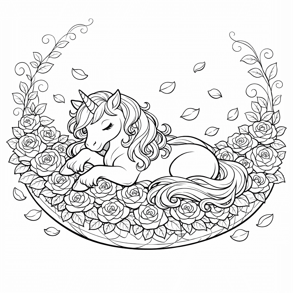 Unicorn Coloring Page — Unicorn And Flowers