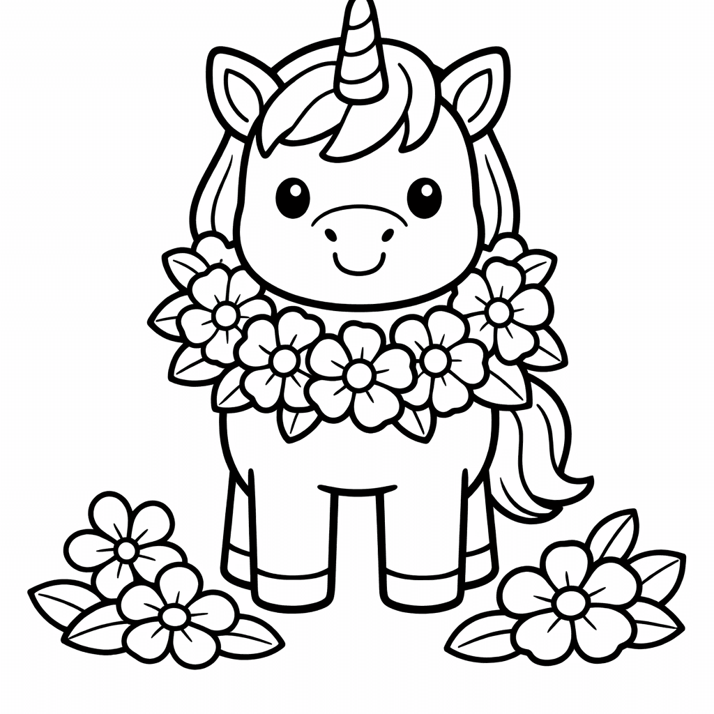 Unicorn Coloring Page — Unicorn And Flowers