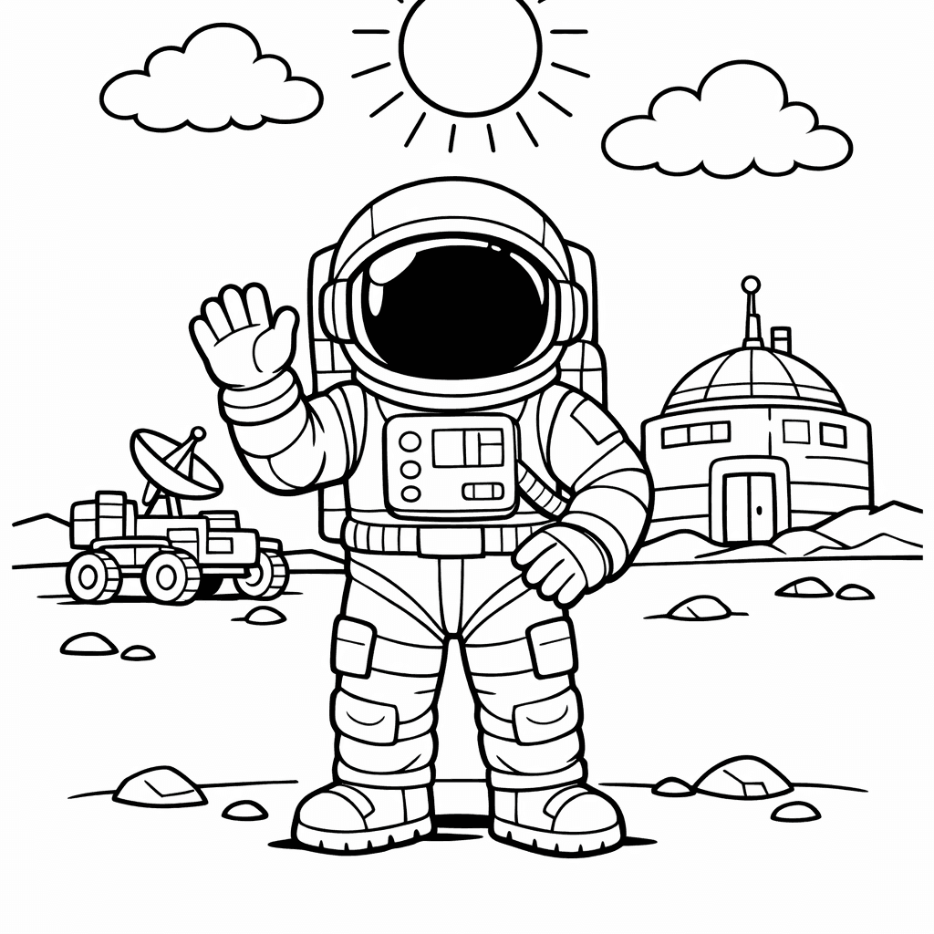 Free printable coloring page: An Astronaut Floats In Zero Gravity, Playfully Tossing…, for ages 7-12