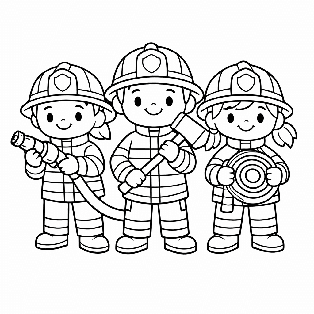 Free printable coloring page: A Firefighter Stands Confidently On A Hilltop, With…, for ages 3-6
