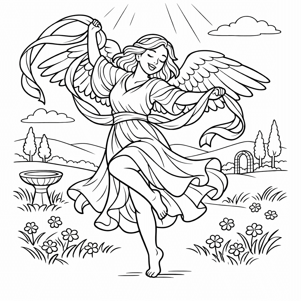 Free printable coloring page: Friendly Angel, for ages 7-12