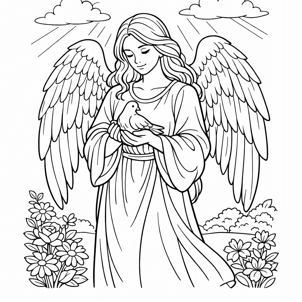 Angel Coloring Page — Angel And Stars