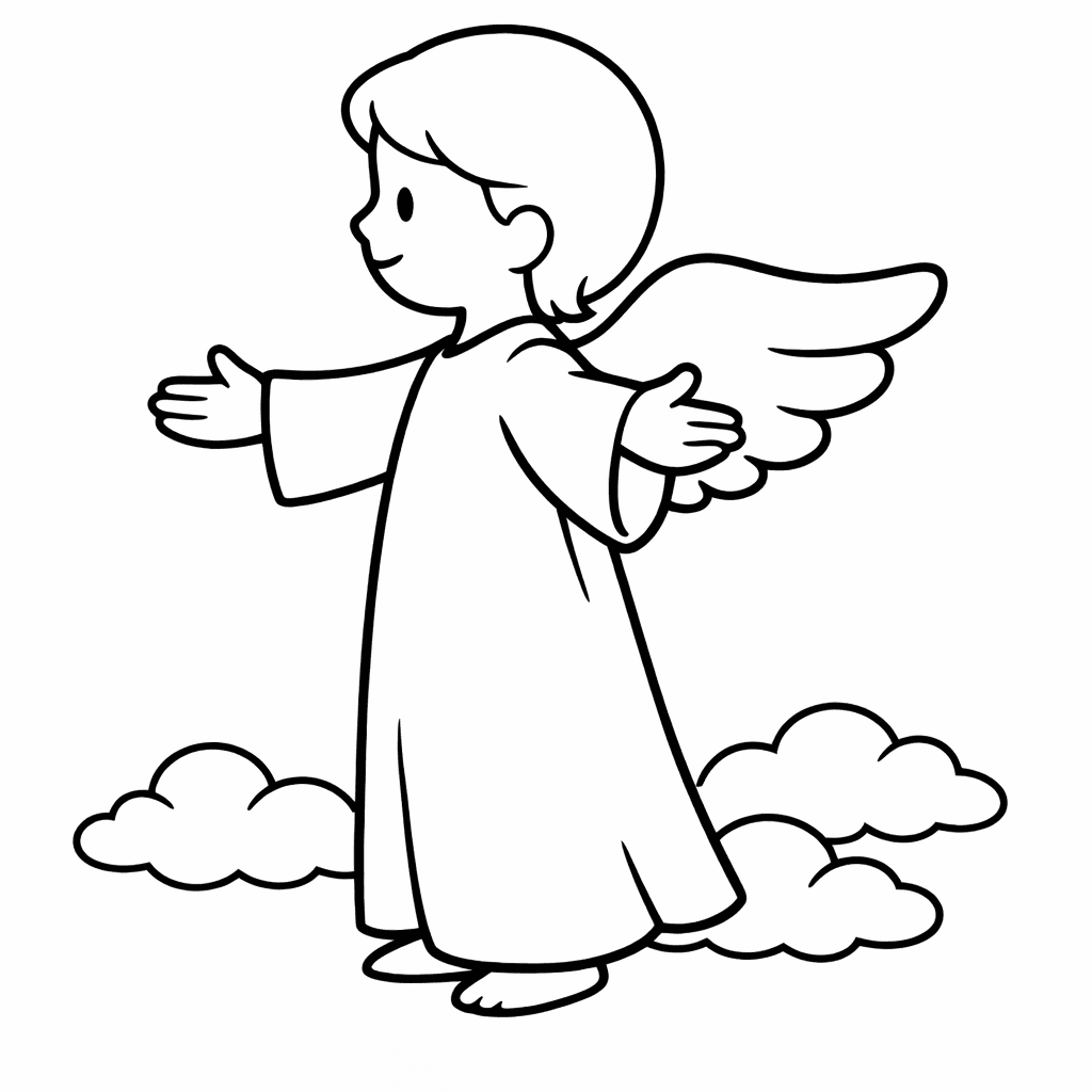 Angel Coloring Page — Object Only: A Cute Angel With Clean Outlines,…