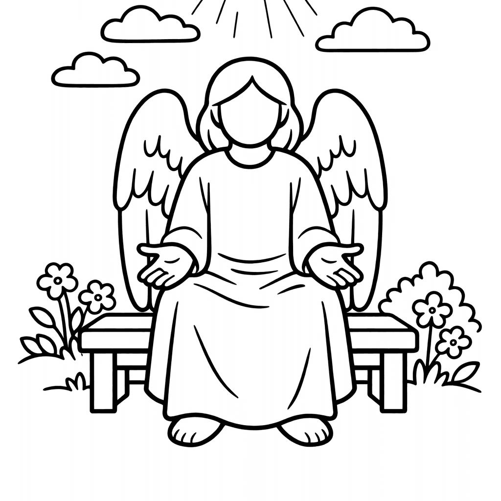 Angel Coloring Page — Angel And Stars