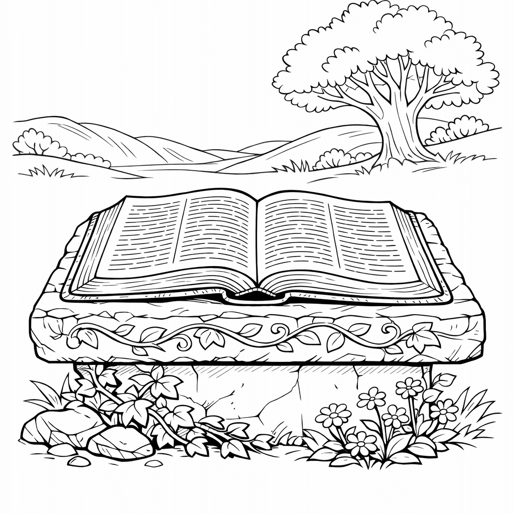Free printable coloring page: Bible And Cross, for ages 7-12