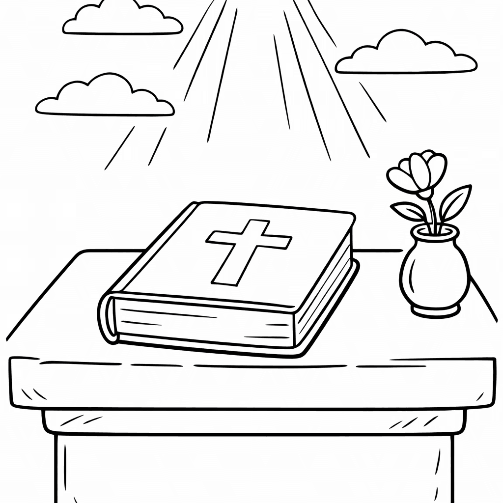 Bible Coloring Page — Bible And Cross