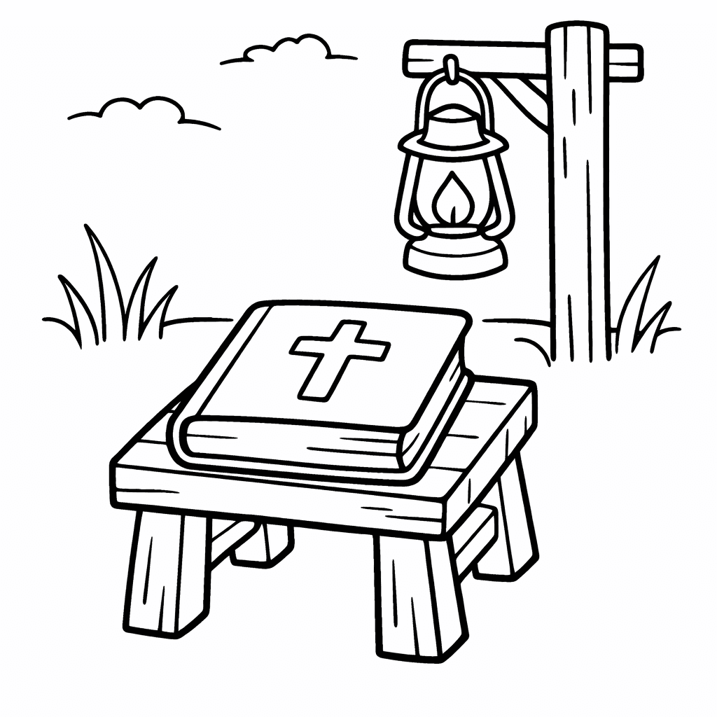Bible Coloring Page — Bible And Candle