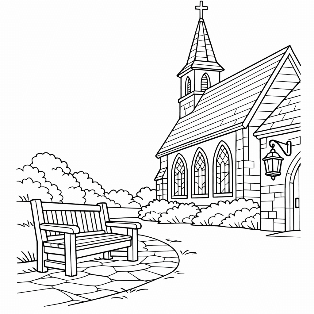 Free printable coloring page: Small Chapel, for ages 7-12