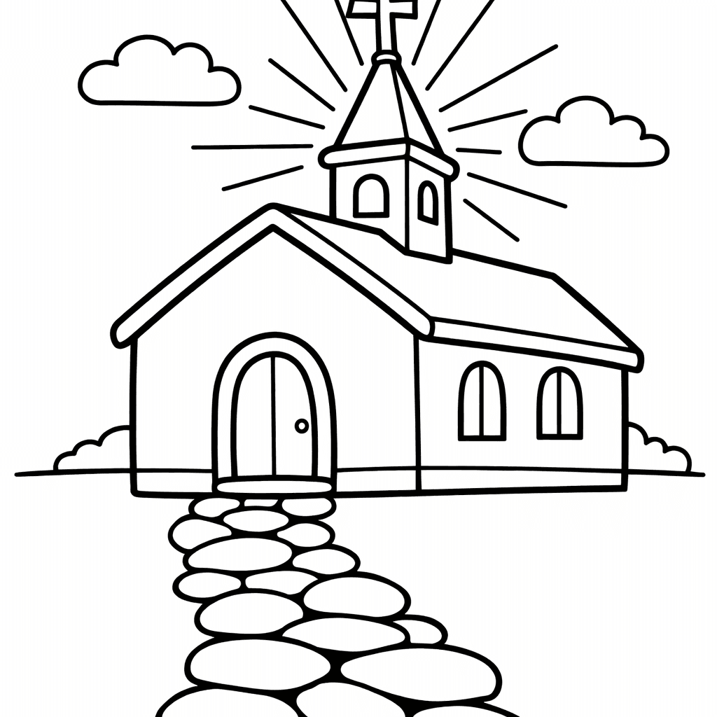 Free printable coloring page: Church Outline, for ages 3-6
