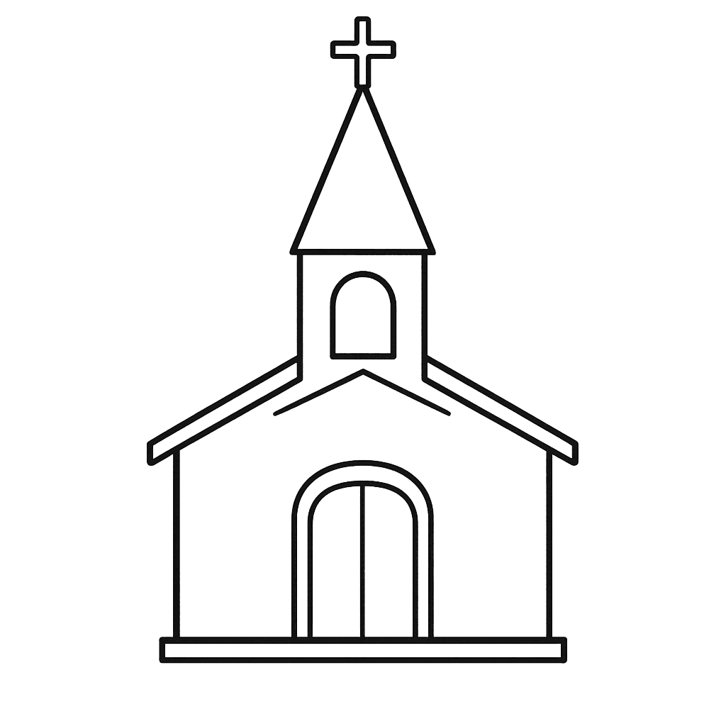 Free printable coloring page: Object Only: Two Or Three Churchs Side By…, for ages 3-6