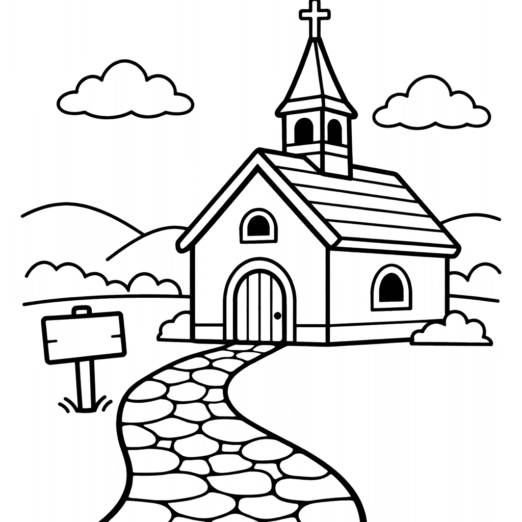Free printable coloring page: Church Outline, for ages 3-6