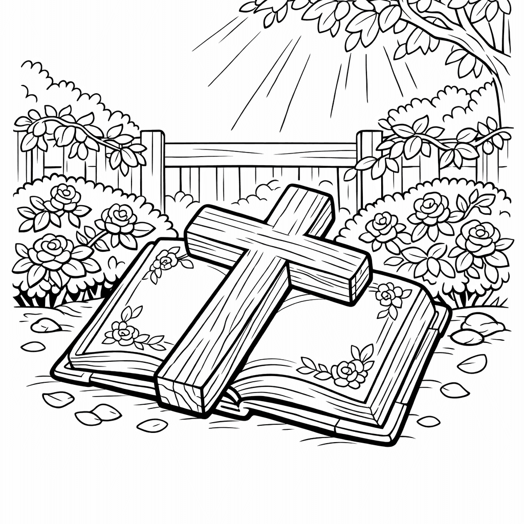 Free printable coloring page: Cross And Dove, for ages 7-12