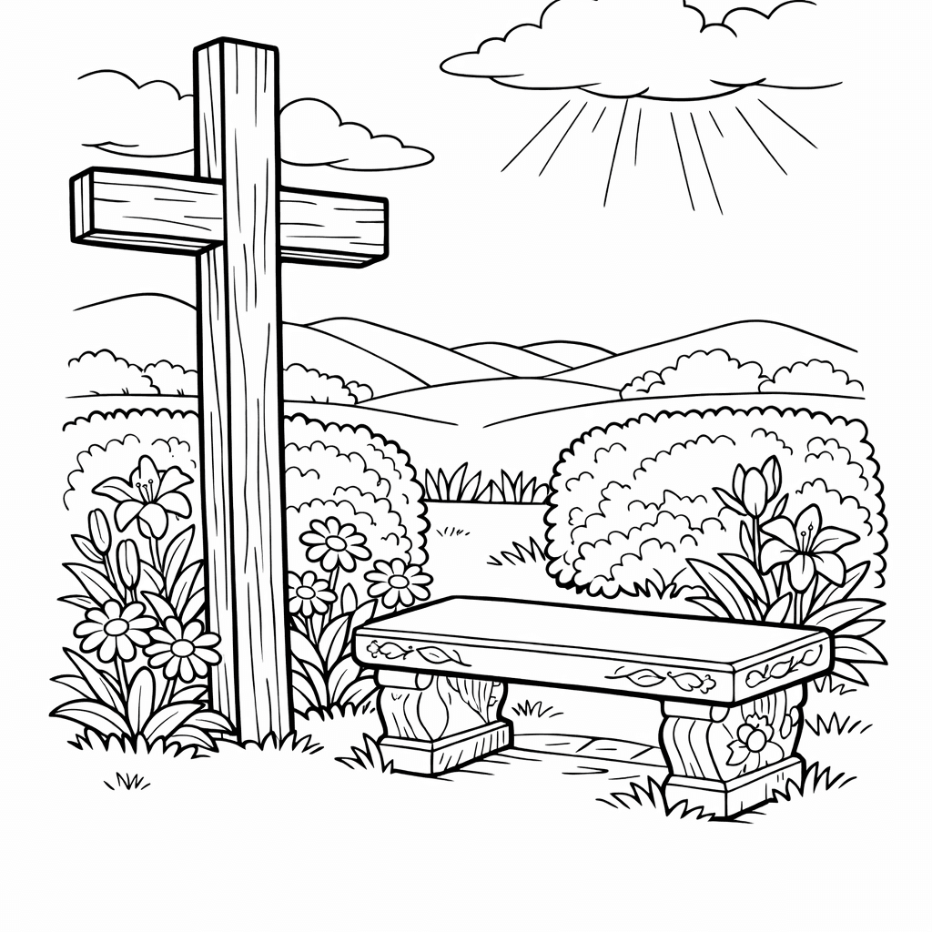 Free printable coloring page: Object Only: A Cute Cross With Clean Outlines,…, for ages 7-12