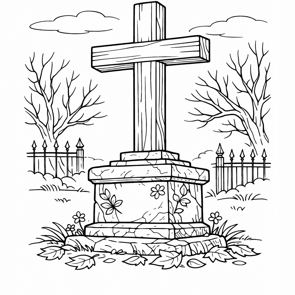 Free printable coloring page: Cross And Dove, for ages 7-12