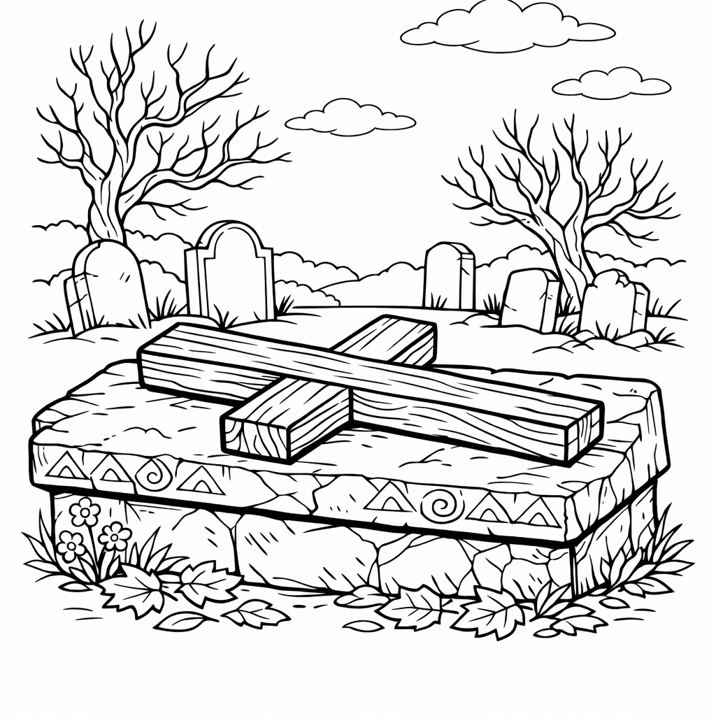 Free printable coloring page: Cross And Flowers, for ages 7-12