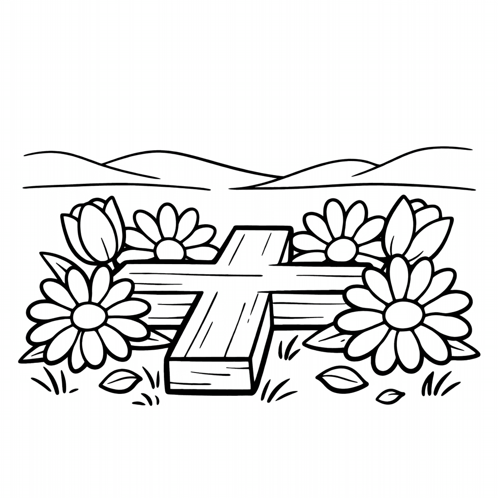 Free printable coloring page: Cross With Heart, for ages 3-6