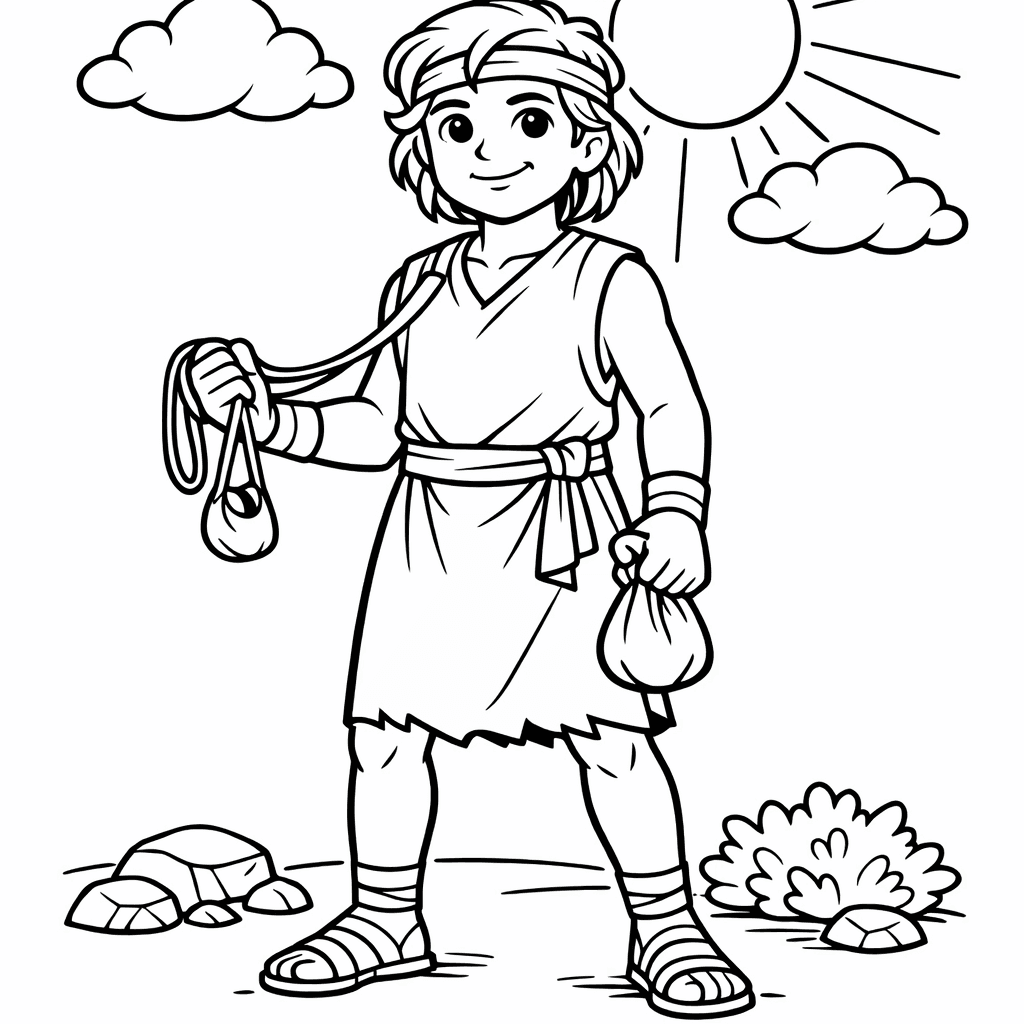 Free printable coloring page: David With Sling, for ages 7-12
