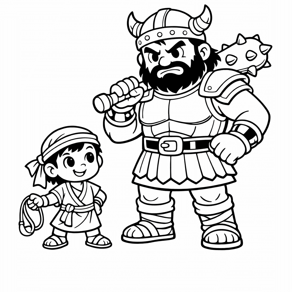 Free printable coloring page: Object Only: A Cute David And Goliath With…, for ages 7-12