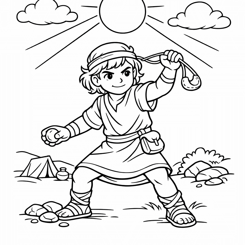 Free printable coloring page: David With Sling, for ages 7-12