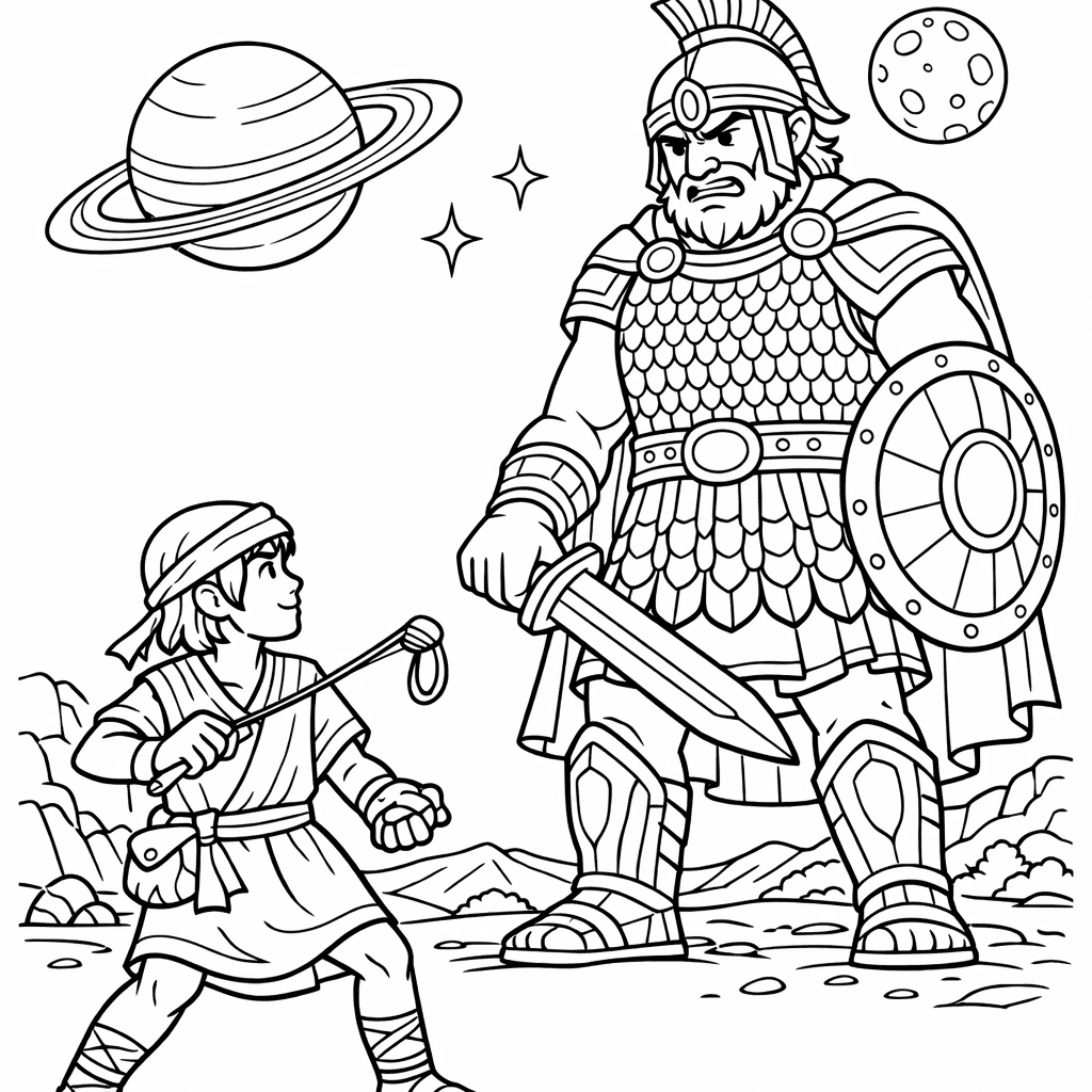 Free printable coloring page: Object Only: Two Or Three David And Goliaths…, for ages 7-12