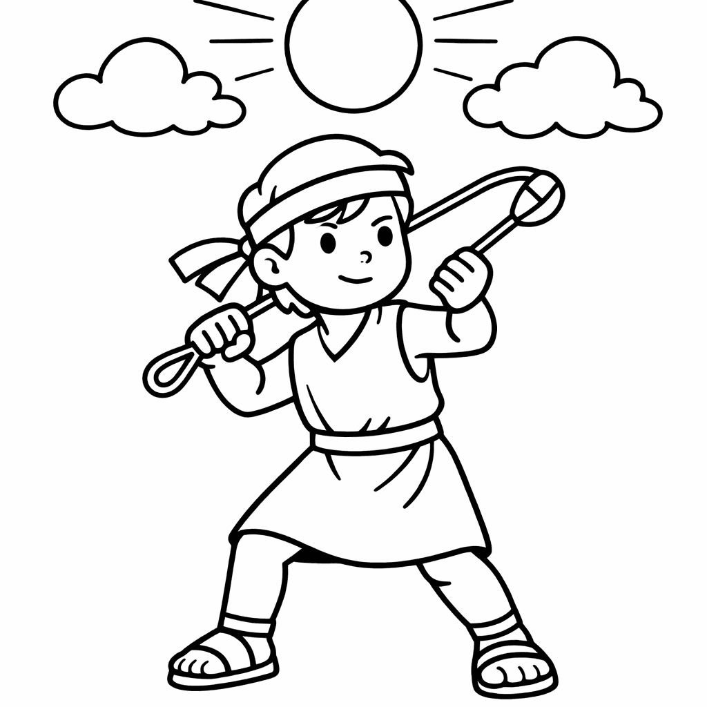 Free printable coloring page: Object Only: A Cute David And Goliath With…, for ages 3-6