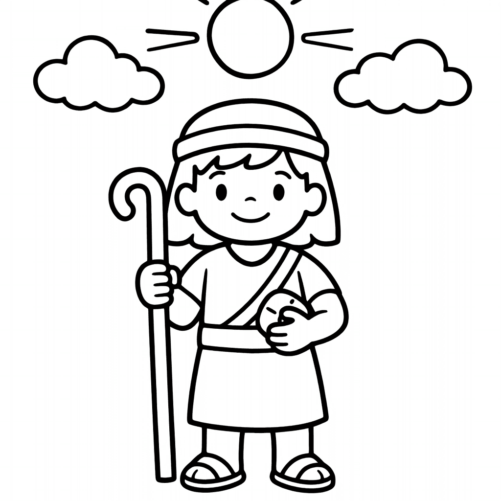 Free printable coloring page: David And Stone, for ages 3-6