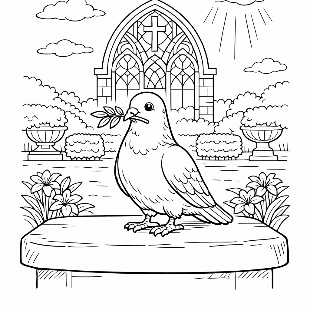 Free printable coloring page: Dove And Sun, for ages 7-12