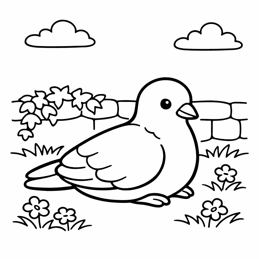 Free printable coloring page: Dove And Heart, for ages 3-6