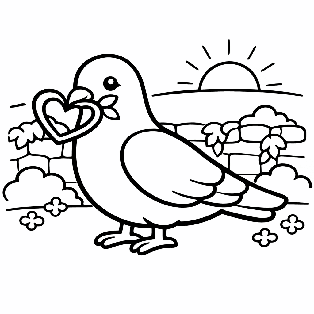Free printable coloring page: Dove And Cross, for ages 3-6