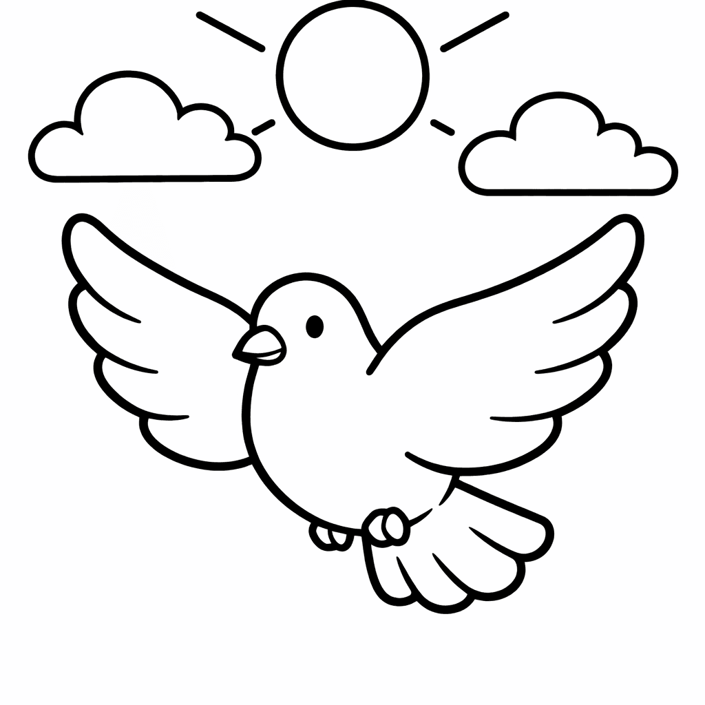 Free printable coloring page: Object Only: A Cute Dove With Clean Outlines,…, for ages 3-6
