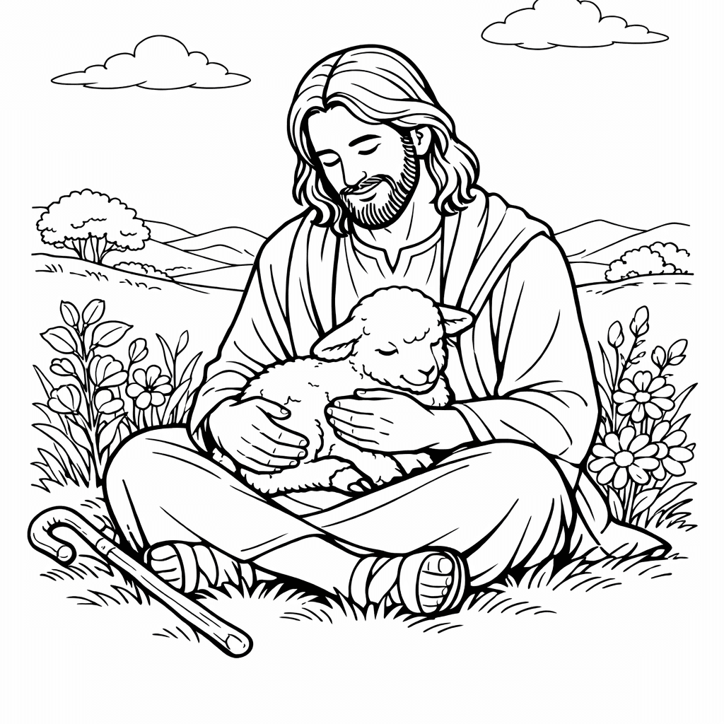 Free printable coloring page: Jesus And Dove, for ages 7-12