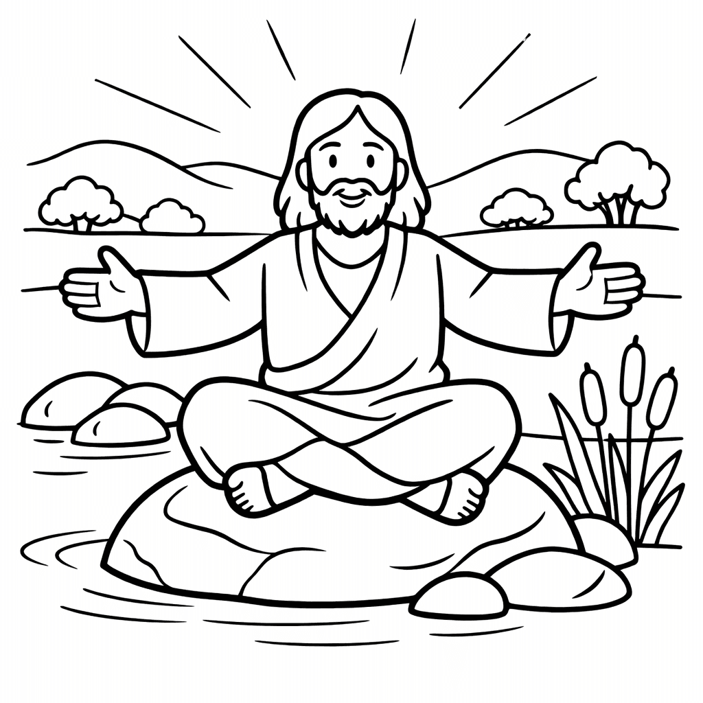 Free printable coloring page: Object Only: A Cute Jesus With Clean Outlines,…, for ages 3-6