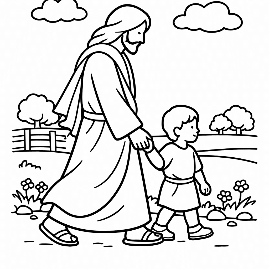 Free printable coloring page: Jesus And Heart, for ages 3-6