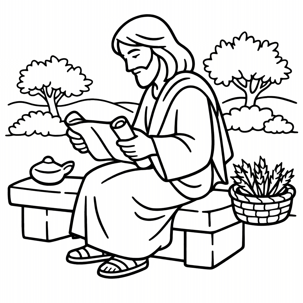 Free printable coloring page: Jesus With Children, for ages 3-6