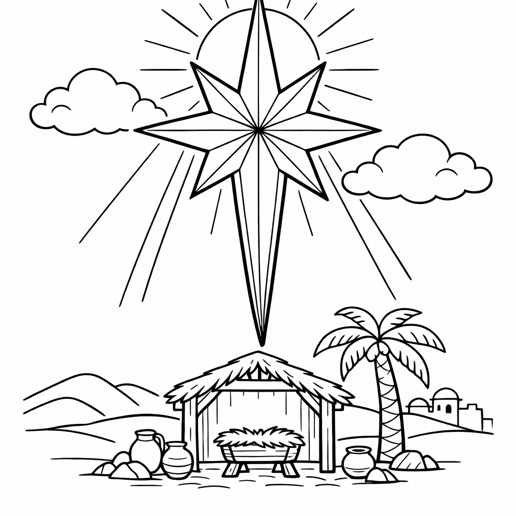 Free printable coloring page: Manger And Animals, for ages 7-12