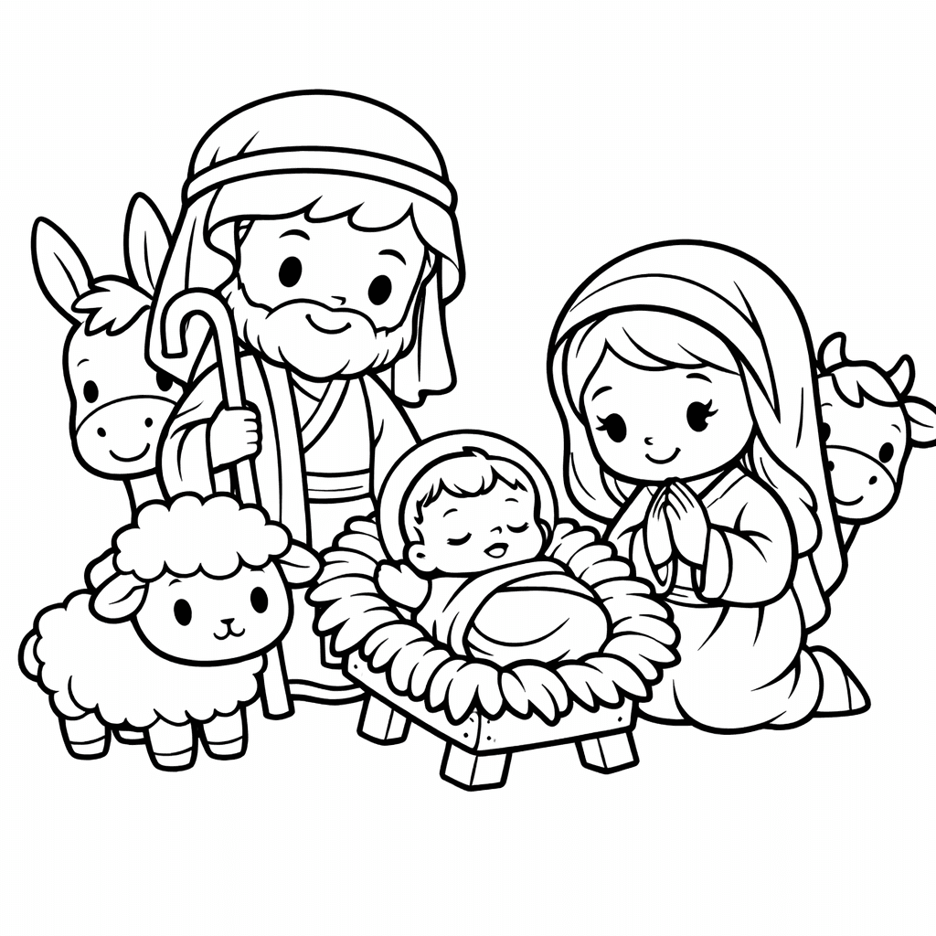 Free printable coloring page: Object Only: Two Or Three Nativitys Side By…, for ages 3-6