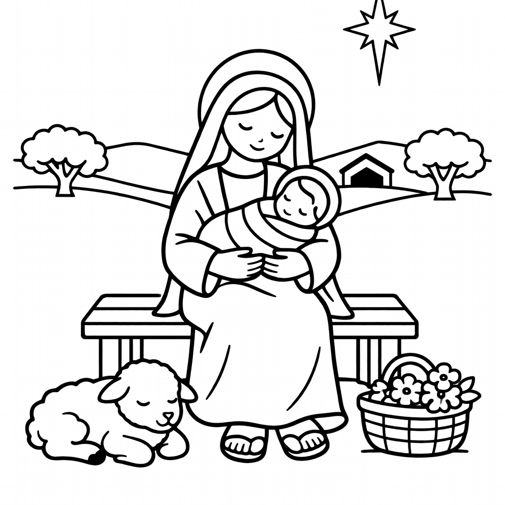 Free printable coloring page: Nativity Outline, for ages 3-6