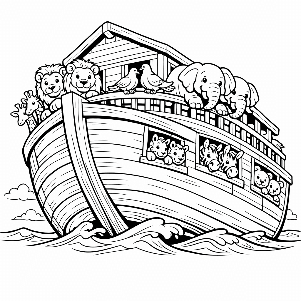 Free printable coloring page: Ark On Waves, for ages 7-12