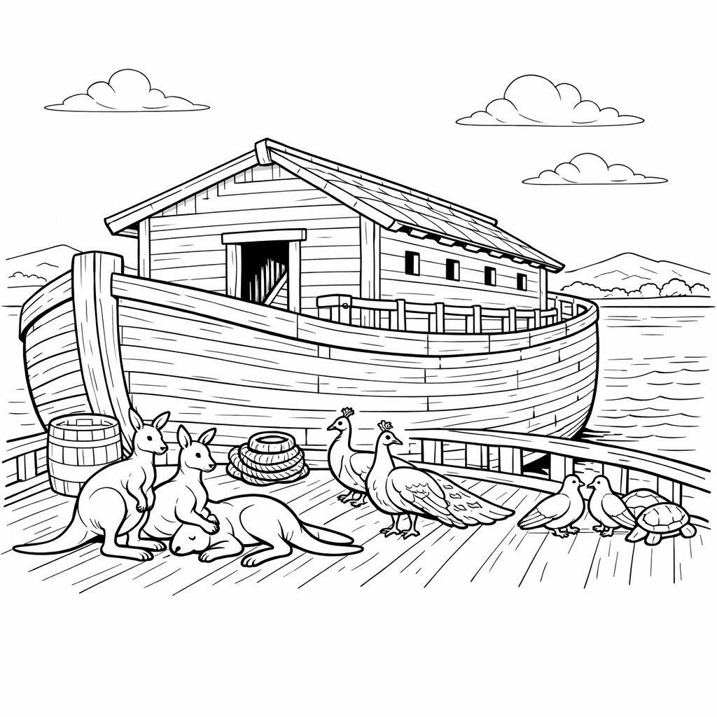 Free printable coloring page: Object Only: Two Or Three Noah's Arks Side…, for ages 7-12