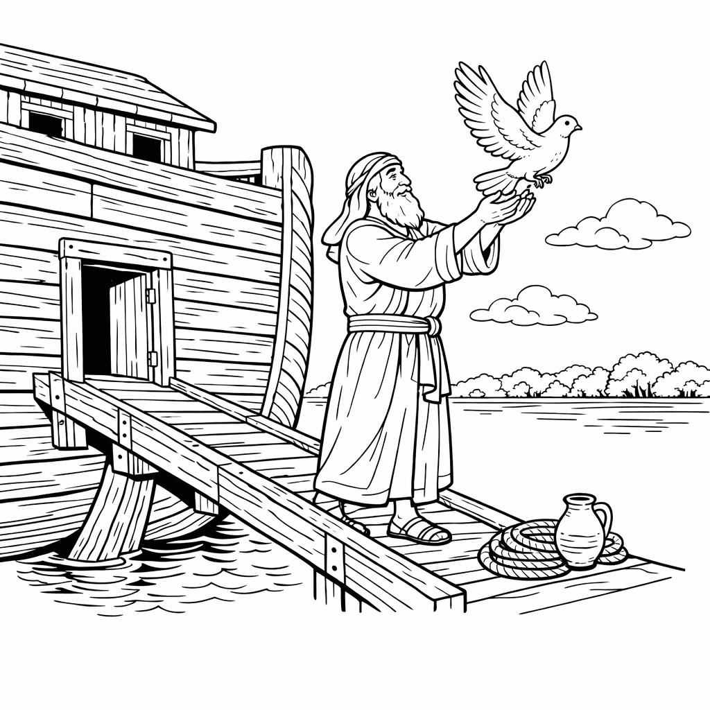 Free printable coloring page: Object Only: A Cute Noah's Ark With Clean…, for ages 7-12