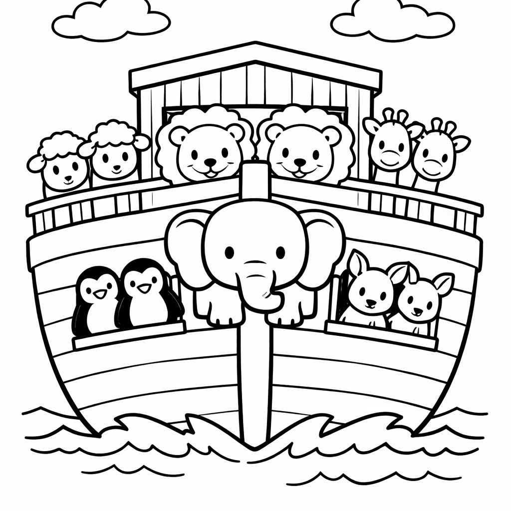 Free printable coloring page: Object Only: Two Or Three Noah's Arks Side…, for ages 3-6