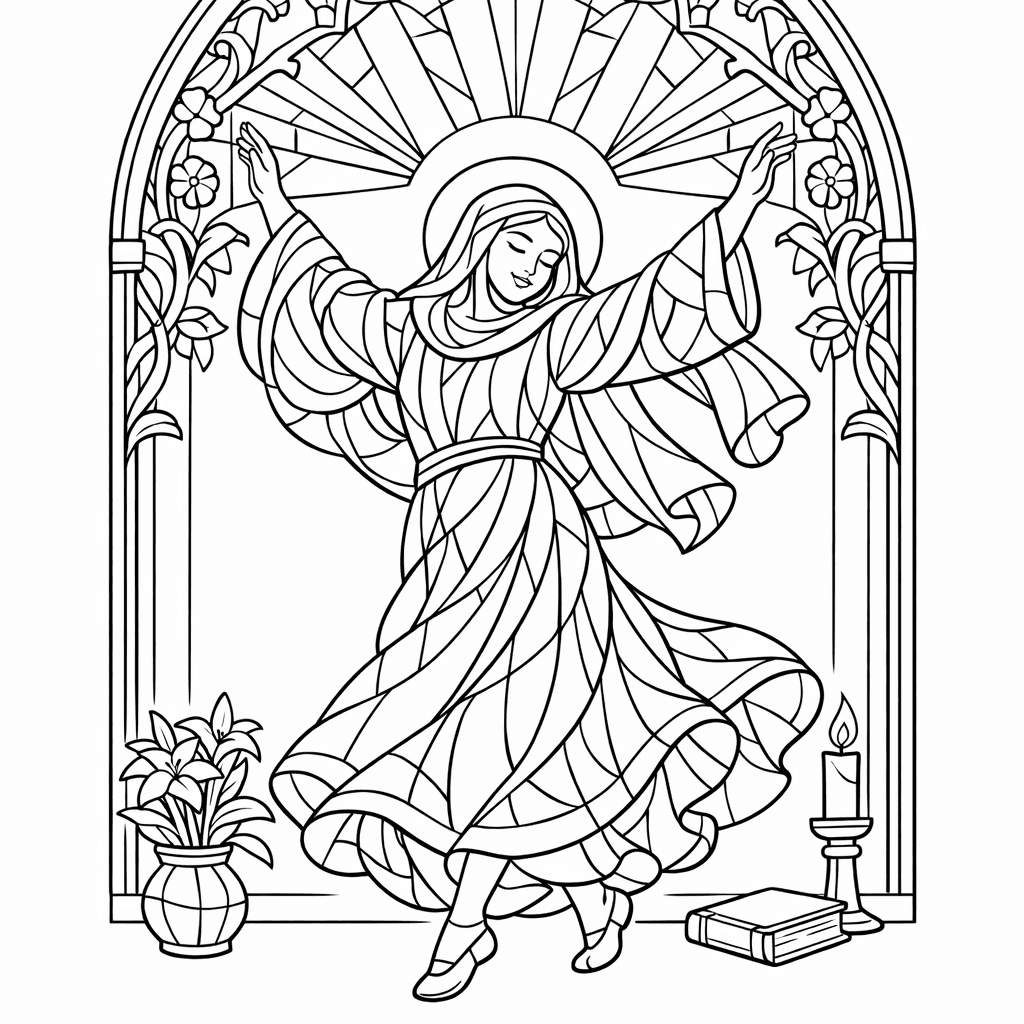 Free printable coloring page: Stained Glass Angel, for ages 7-12