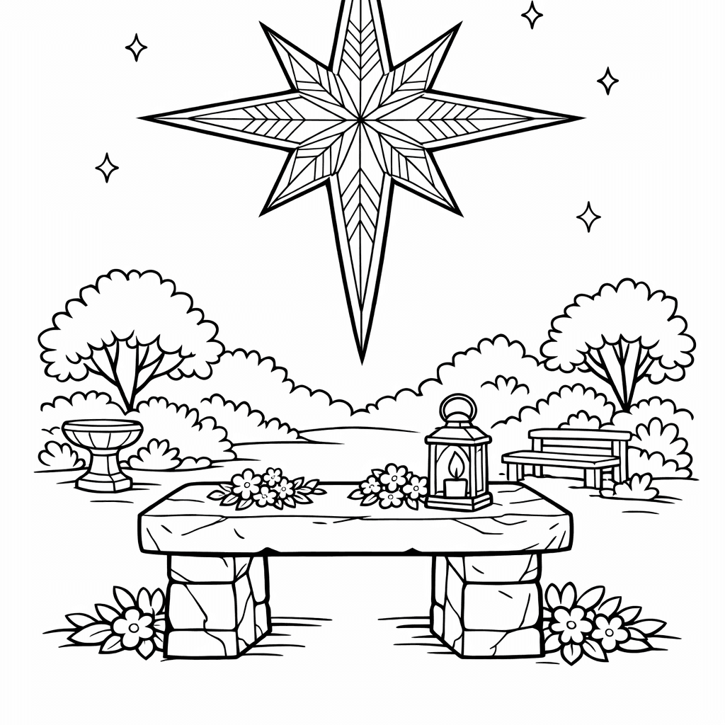 Free printable coloring page: Object Only: Two Or Three Star Of Bethlehems…, for ages 7-12