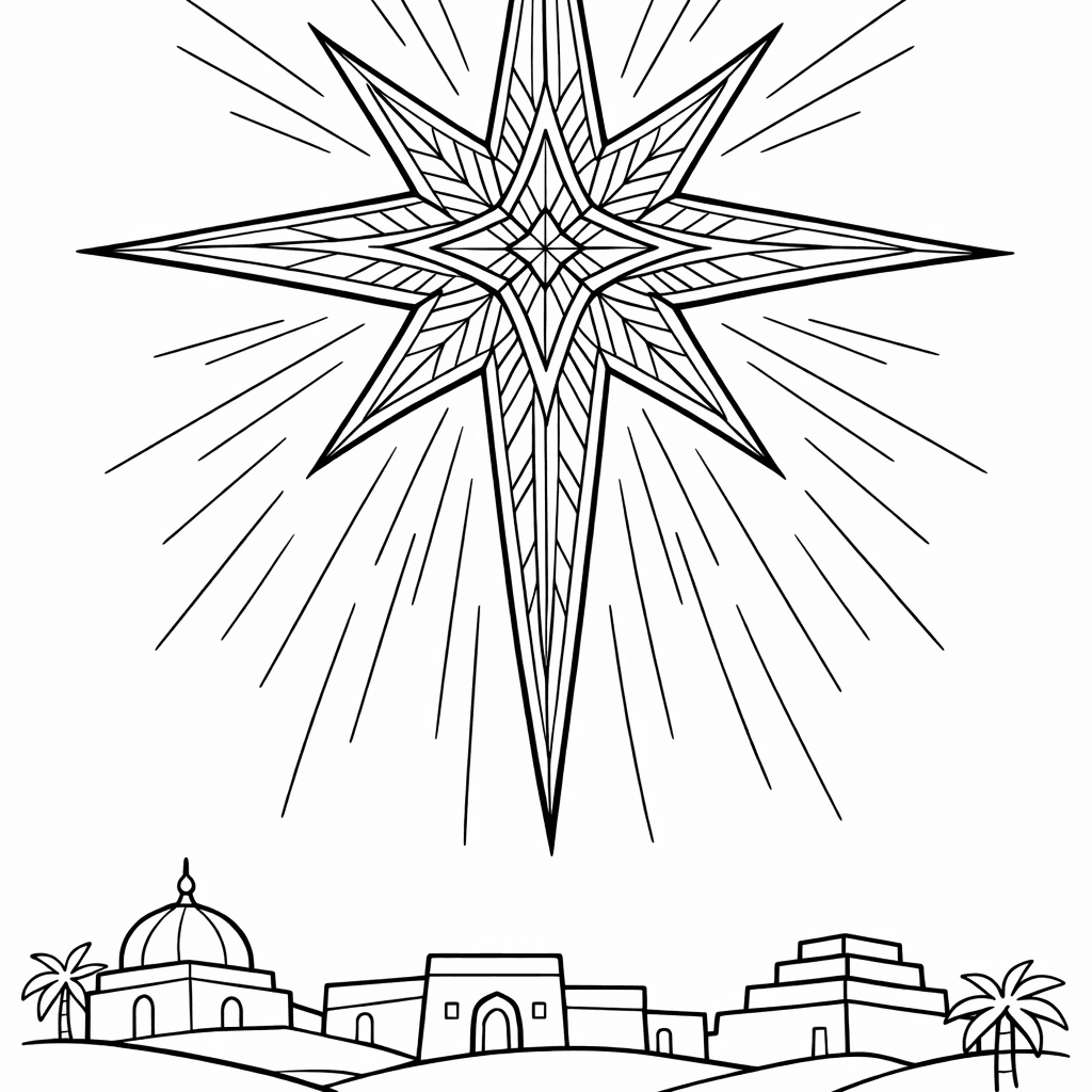 Free printable coloring page: Object Only: A Cute Star Of Bethlehem With…, for ages 7-12