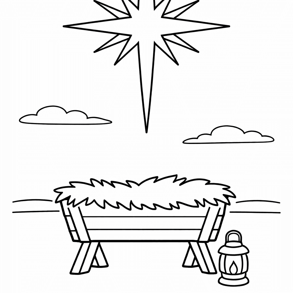 Free printable coloring page: Star And Rays, for ages 3-6