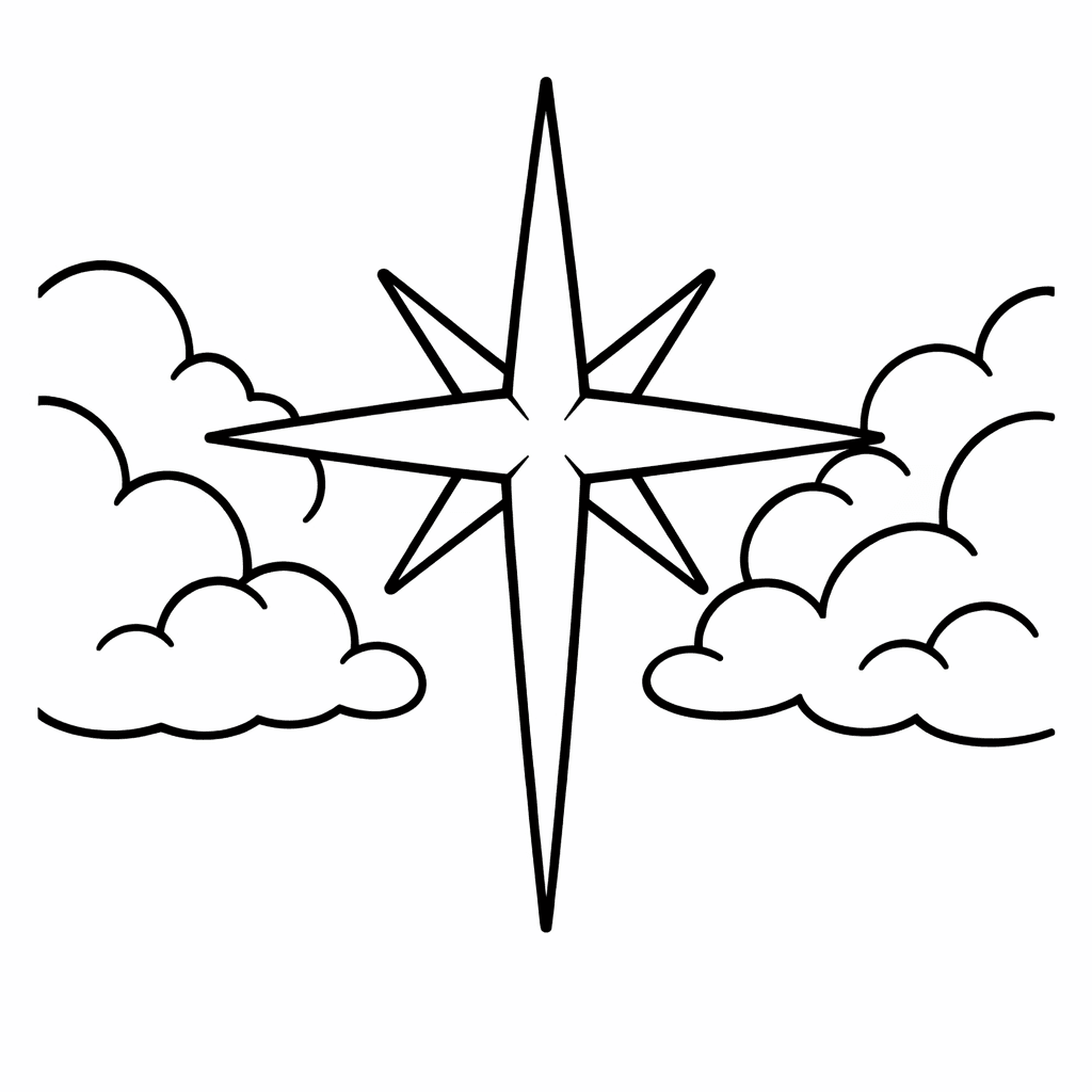 Free printable coloring page: Star Above Manger, for ages 3-6