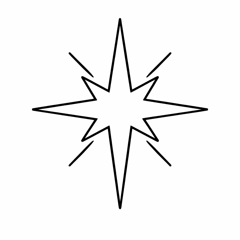 Free printable coloring page: Star And Rays, for ages 3-6